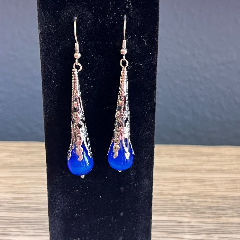 Blue Teardrop Dangle Earrings